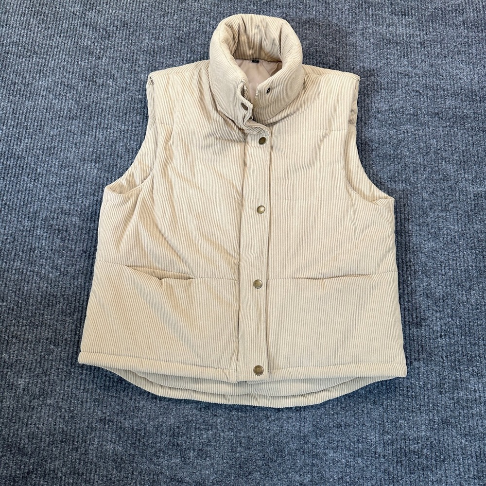 Unbranded Corduroy Puffer Vest Medium Tan Ribbed Button Front